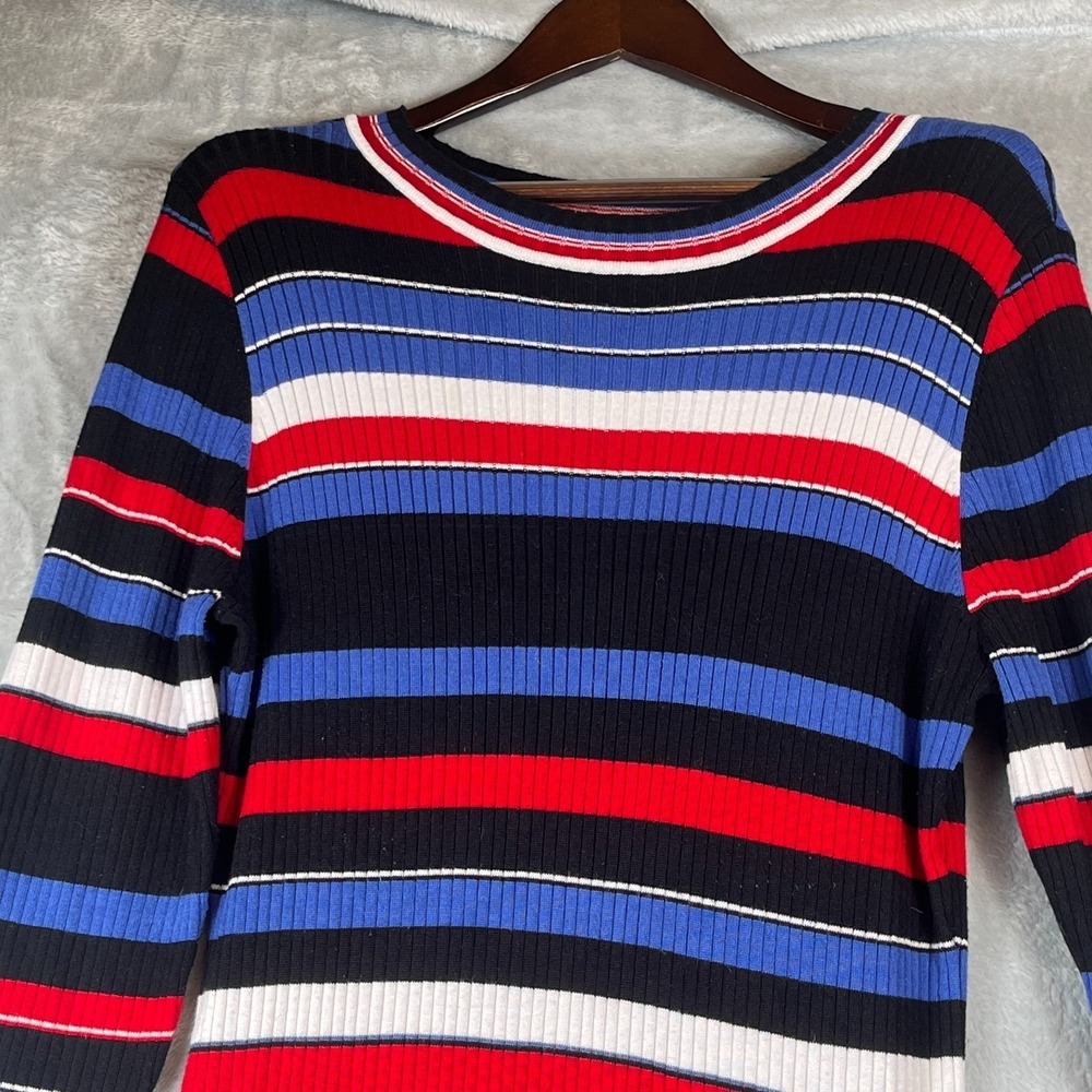 Lane Bryant Womens 18/20 Ribbed Knit Maxi Dress Striped Red Blue White Stretch - Picture 3 of 10